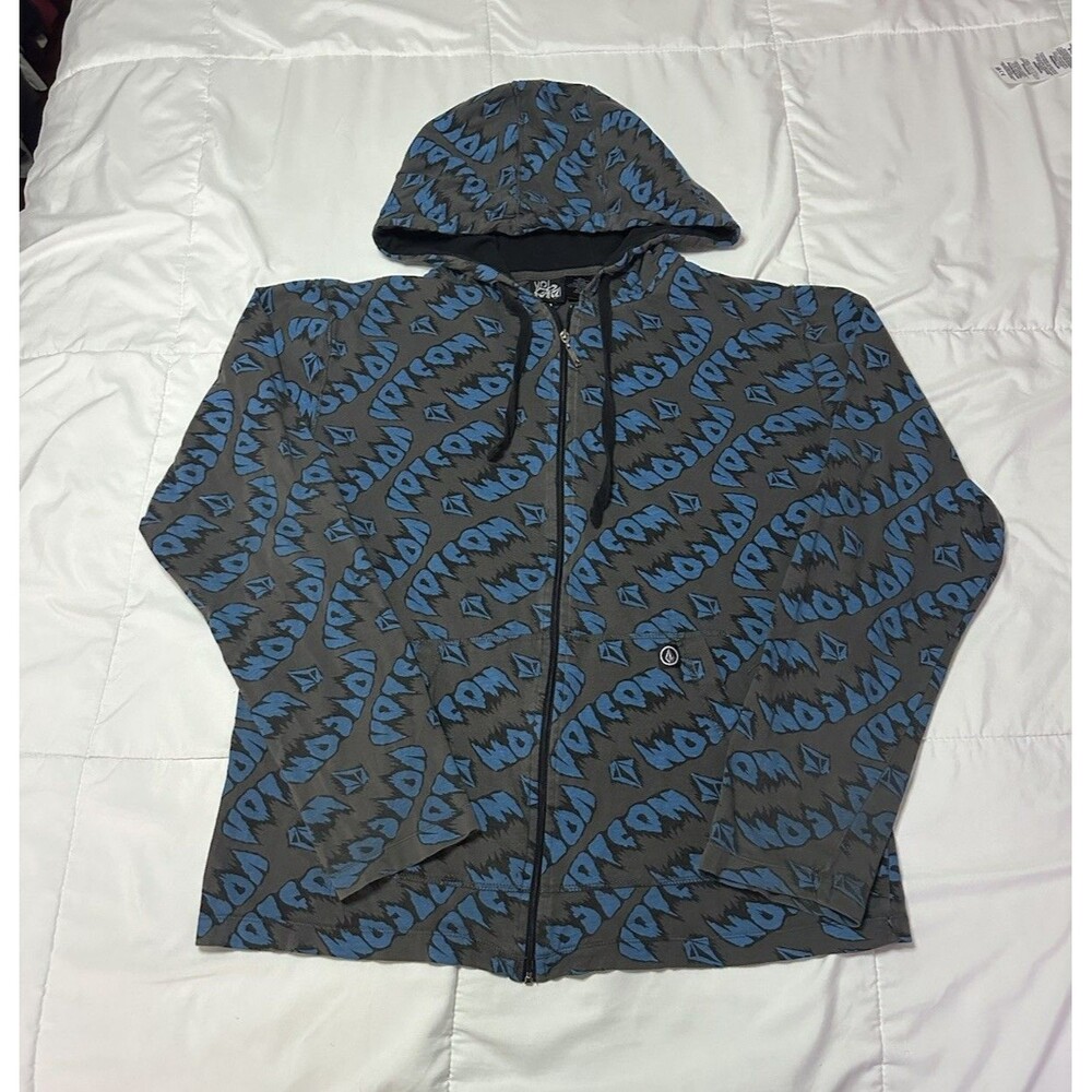 VTG Y2K Volcom Full Zip Hoodie Long Sleeve Shirt AOP Skater Men’s M Grunge RARE